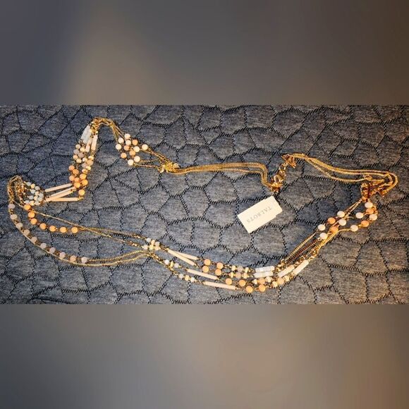 Talbots Goldtone Peach, Beige And Pink Beaded Necklace NWT 42" - Picture 1 of 11